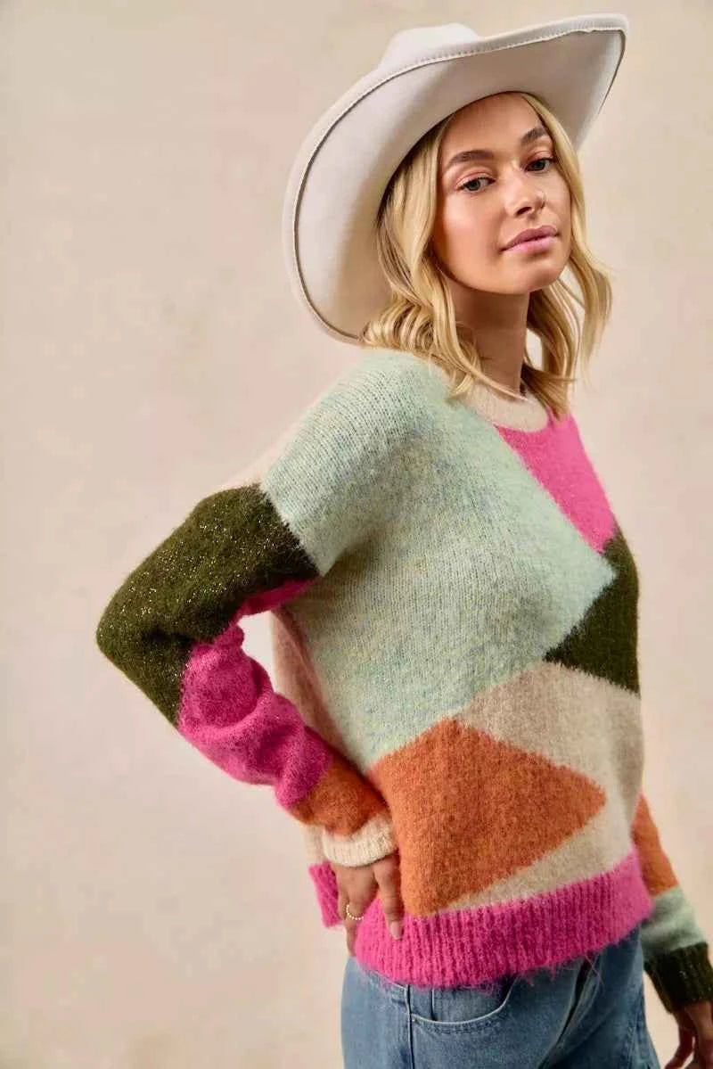 BiBi Multi Color Block Sweater Top BiBi Multi Color Block Sweater Top