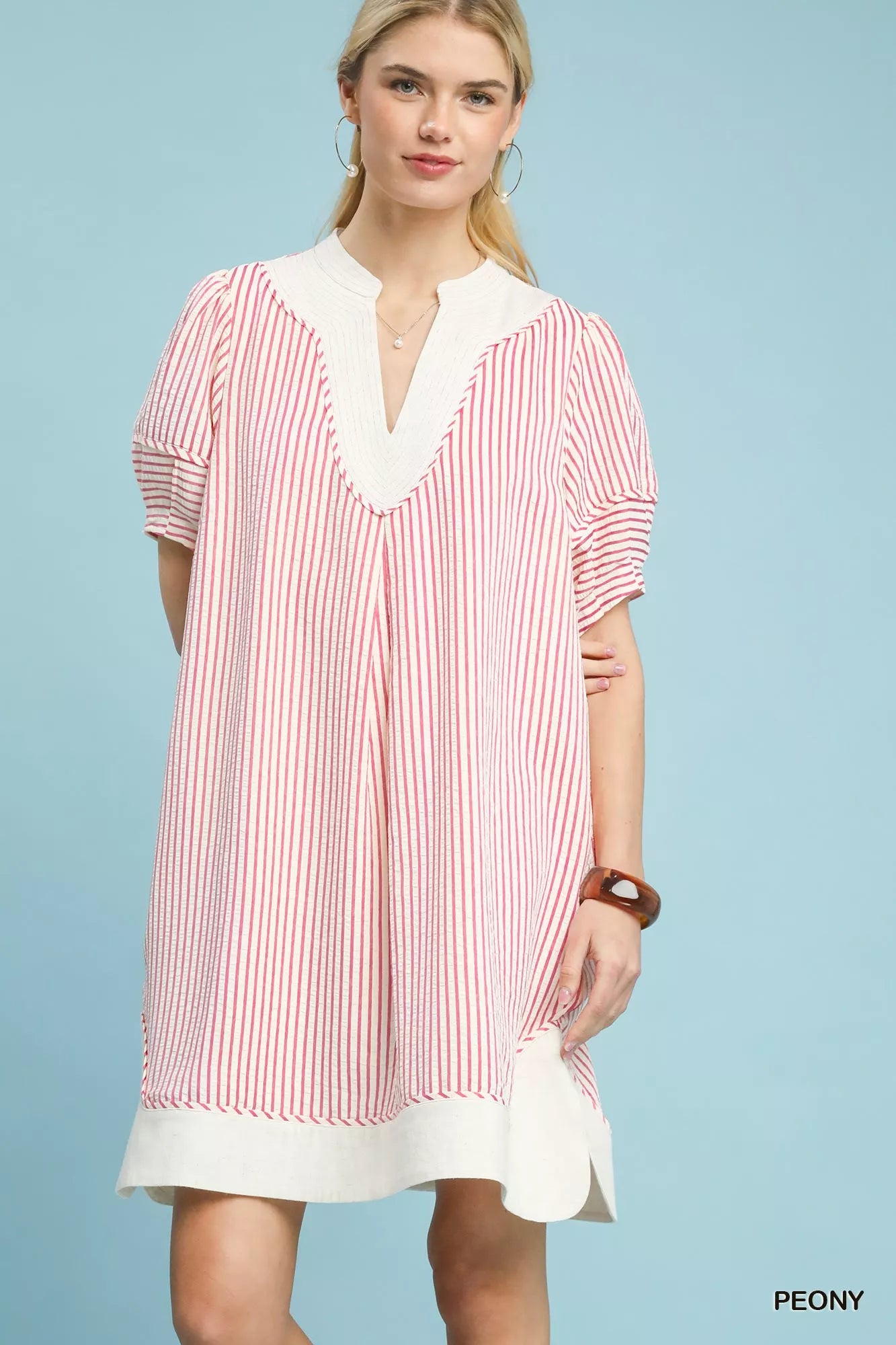 Umgee Pinstripe Shift Dress with Contrast Trim 4688da94-9e6c-43d5-a446-04e25fb53211-Max-Origin
