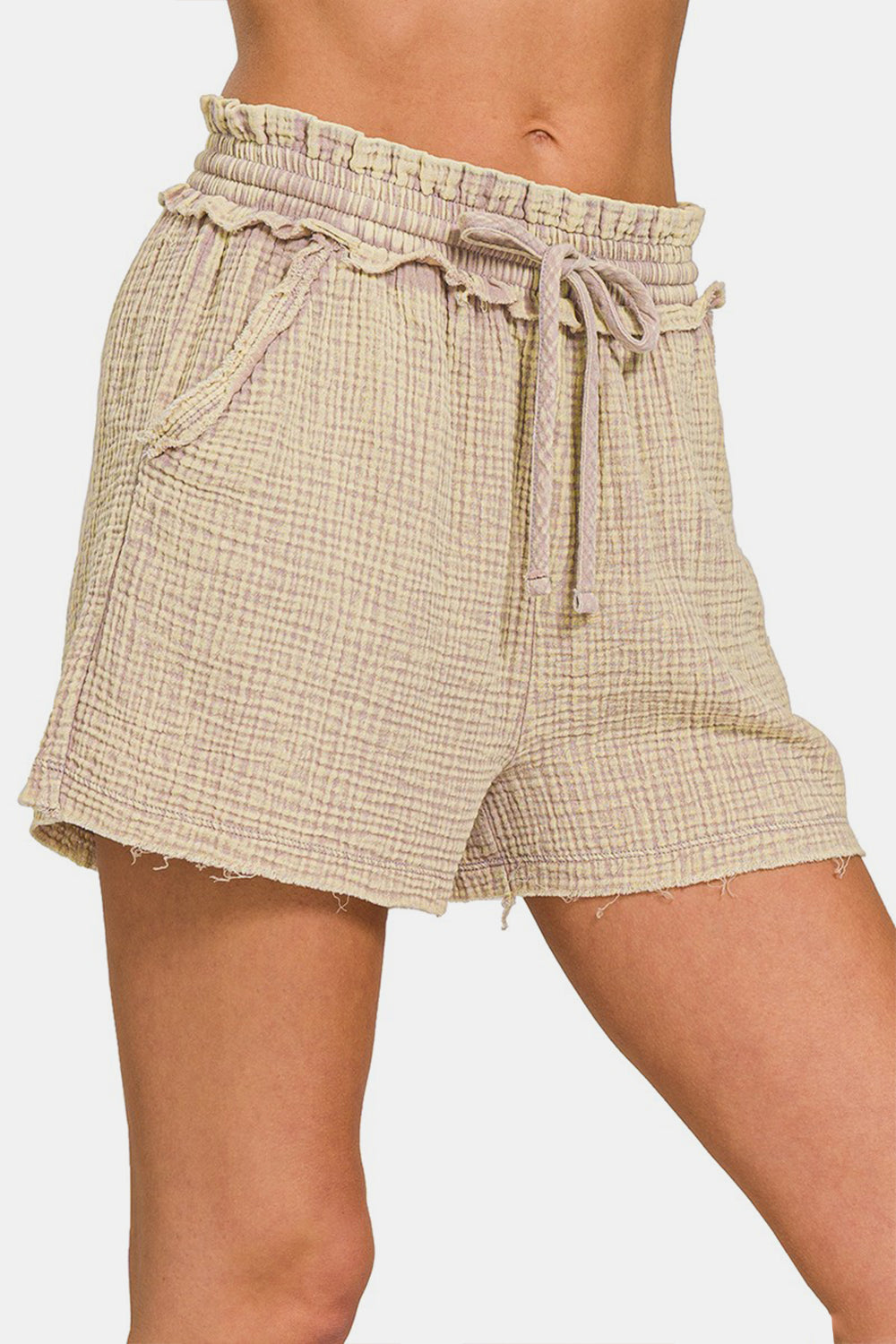 Zenana Washed Frayed Hem Drawstring Shorts Zenana Washed Frayed Hem Drawstring Shorts - TopFashionHQ