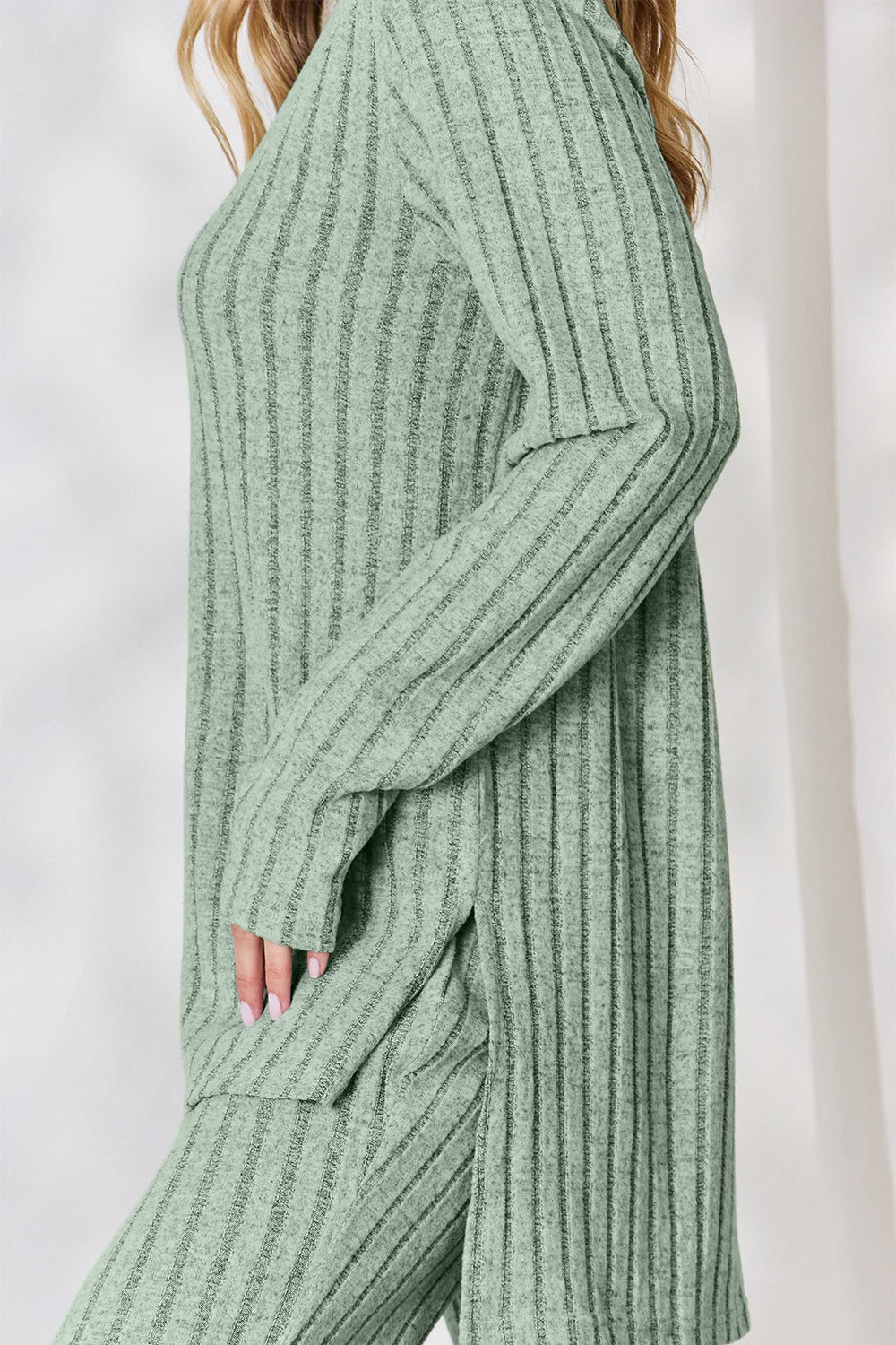 Basic Bae Full Size Ribbed High-Low Top and Wide Leg Pants Set Basic Bae Full Size Ribbed High-Low Top and Wide Leg Pants Set - TopFashionHQ