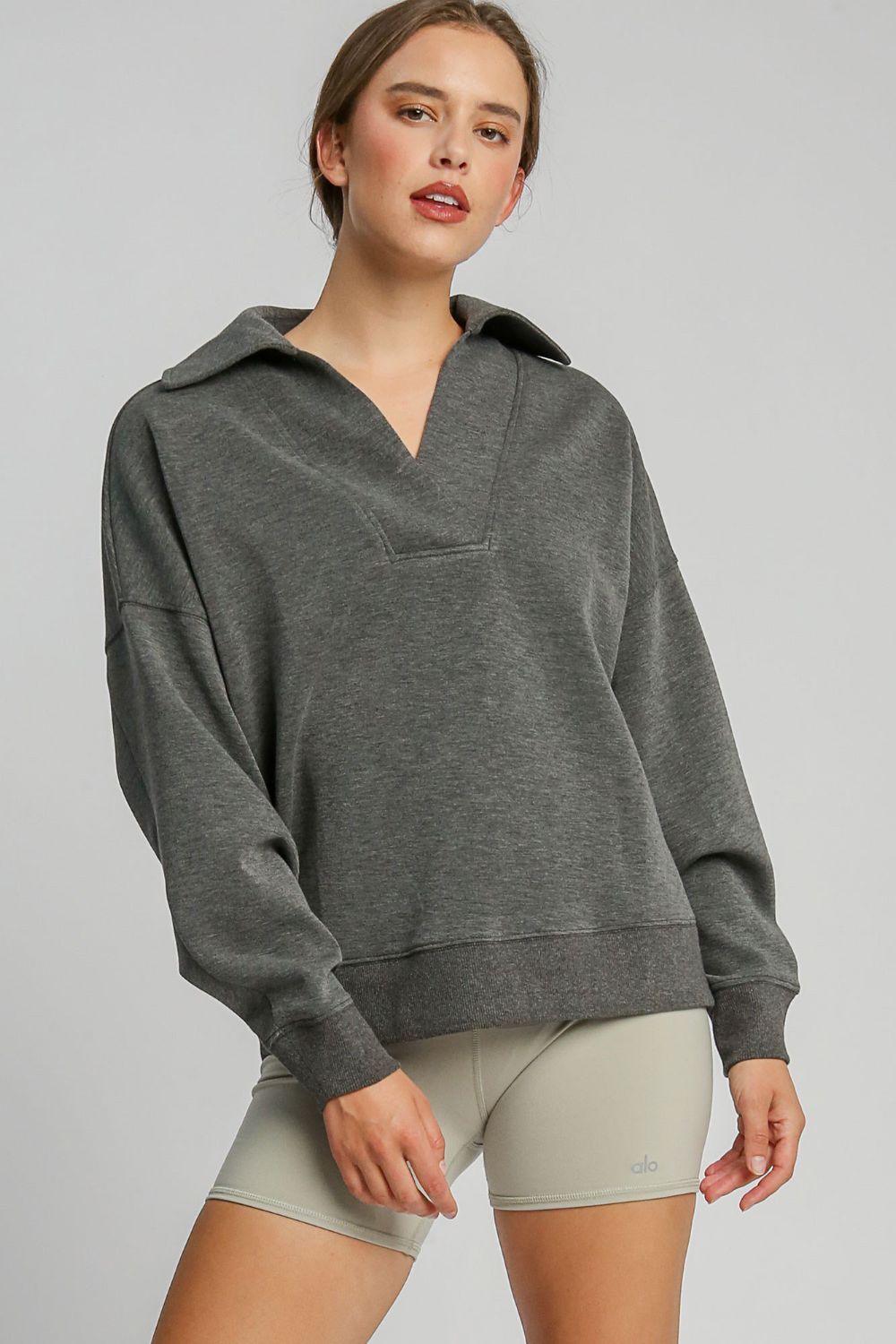 Umgee Johnny Collar Dropped Shoulder Sweatshirt Umgee Johnny Collar Dropped Shoulder Sweatshirt - TopFashionHQ