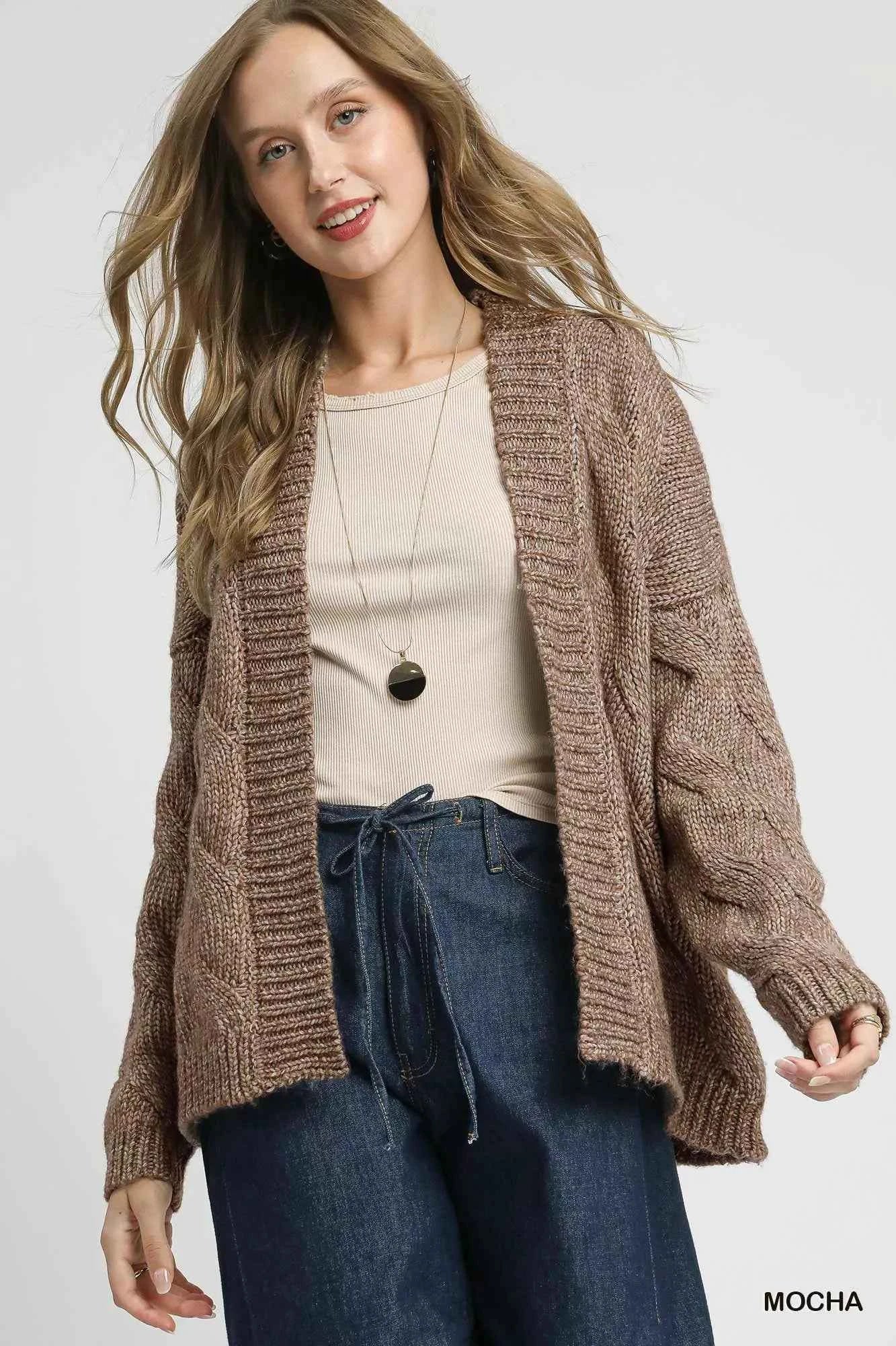 Umgee Chunky Cable Knit Open Front Cardigan Umgee Chunky Cable Knit Open Front Cardigan