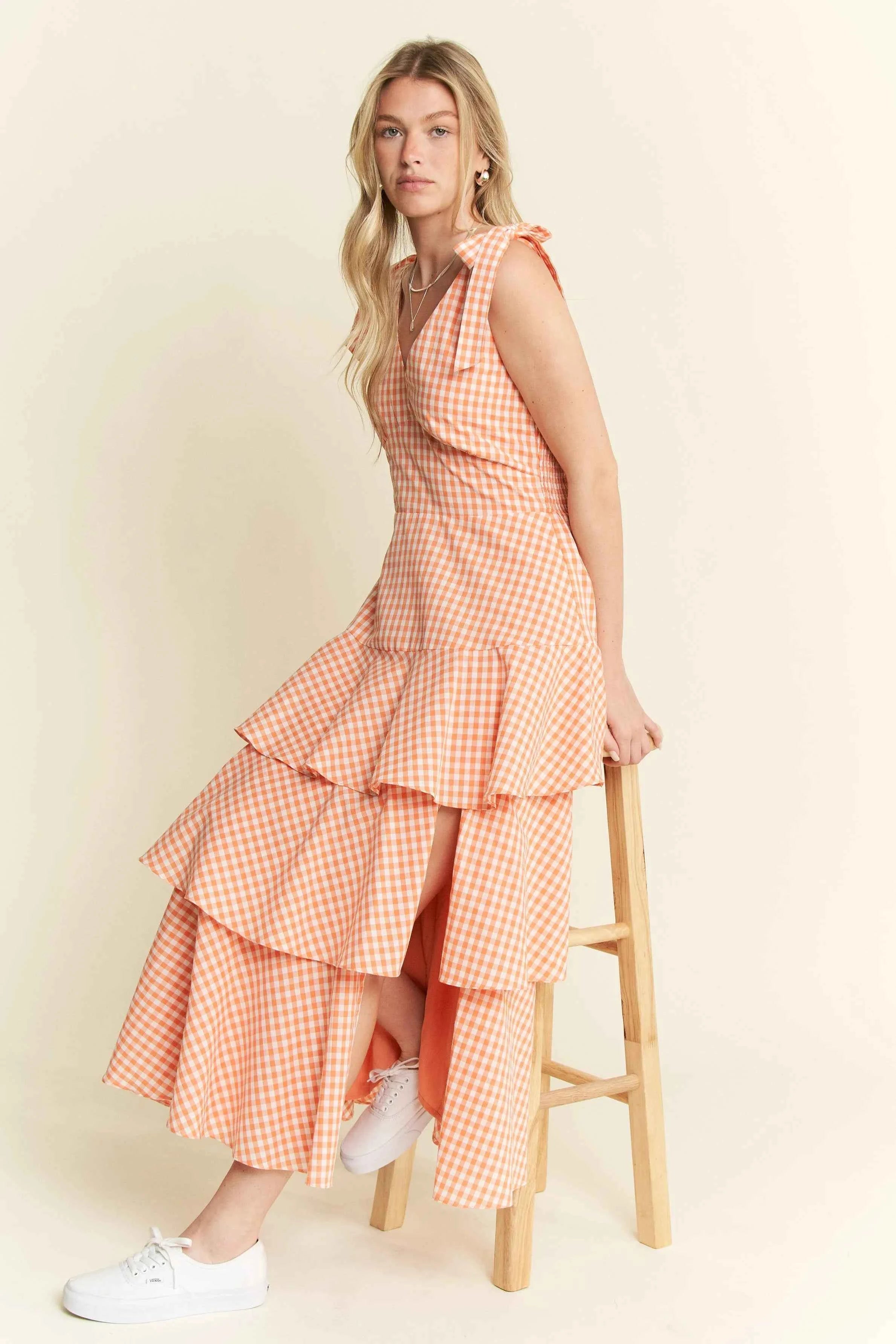 Jade By Jane Sleeveless Gingham Print Tiered Midi Dress Jade By Jane Sleeveless Gingham Print Tiered Midi Dress