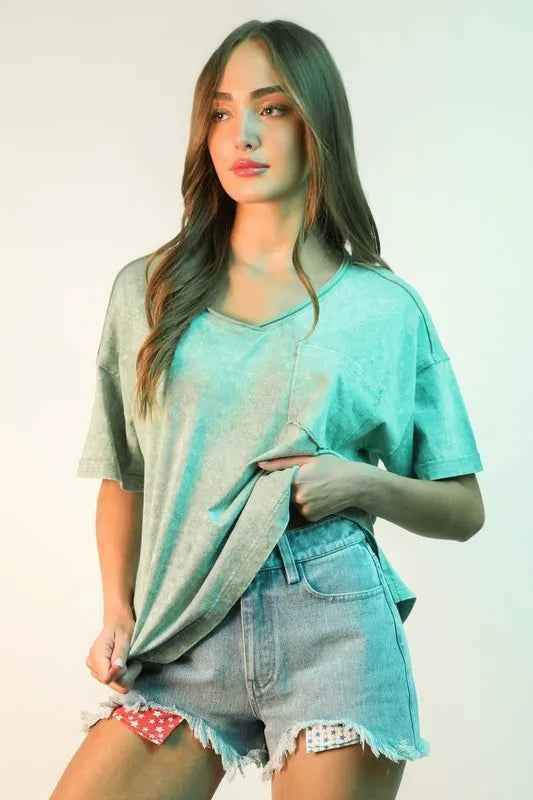 VERY J Raw Hem Pocketed Contrast Washed Denim Shorts VERY J Raw Hem Pocketed Contrast Washed Denim Shorts