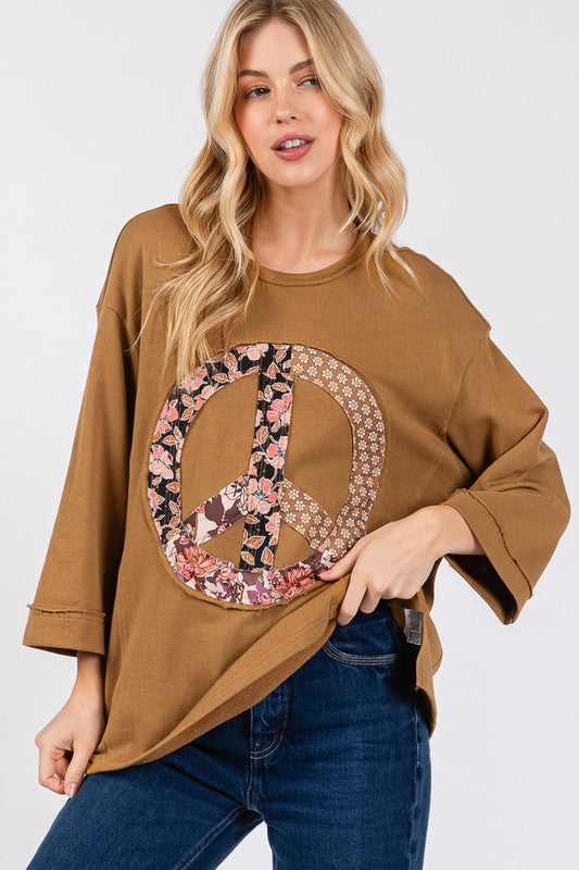 SAGE + FIG Floral Peace Patch Round Neck Top SAGE + FIG Floral Peace Patch Round Neck Top - TopFashionHQ