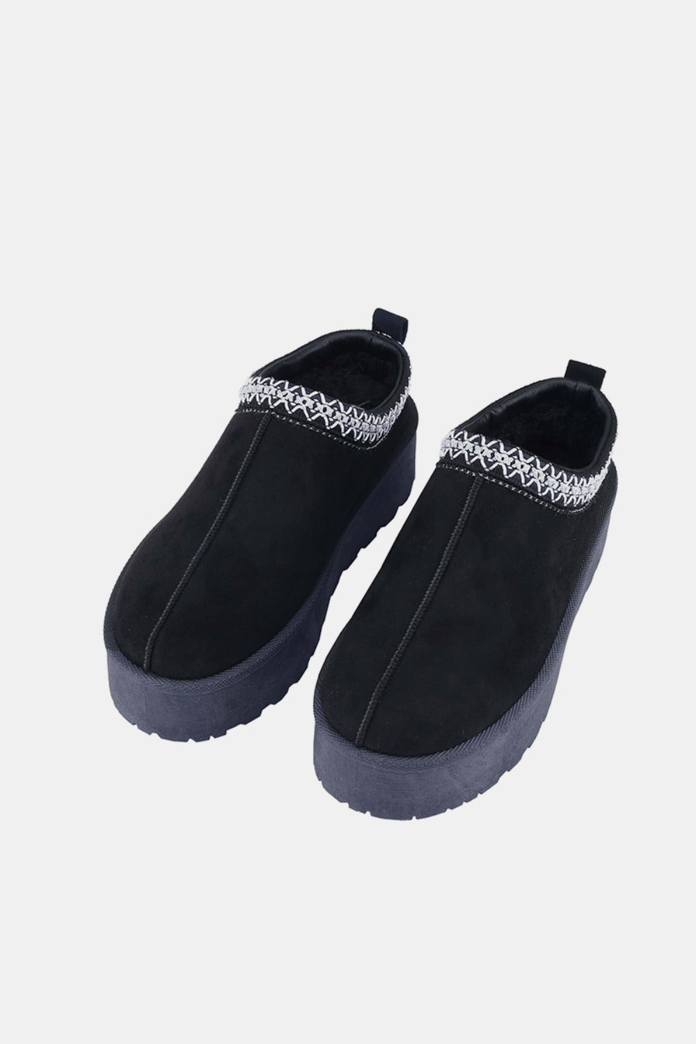Weeboo Platform Embroidered Trim Slip-On Boots Weeboo Platform Embroidered Trim Slip-On Boots