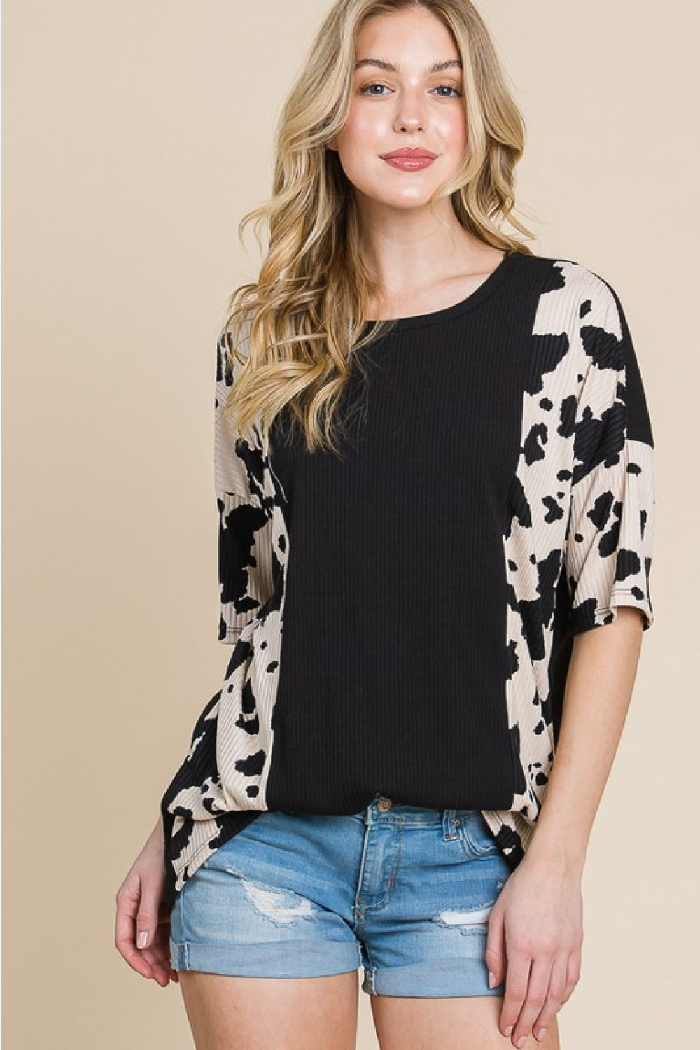 BOMBOM Rodeo Love Ribbed Animal Contrast Tee BOMBOM Rodeo Love Ribbed Animal Contrast Tee - TopFashionHQ