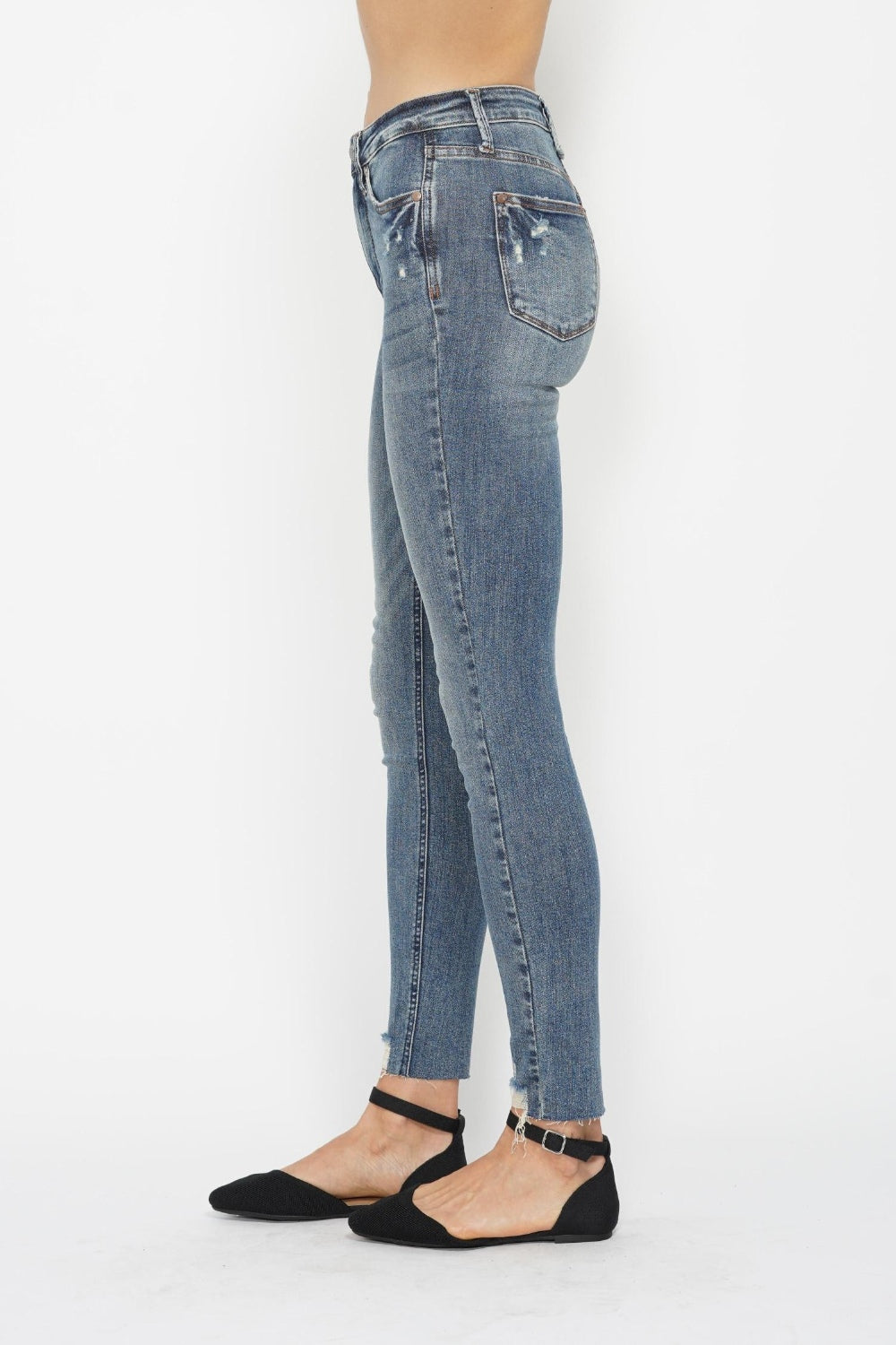 Judy Blue Full Size Tummy Control Vintage Wash Hem Destroy Skinny Jeans Judy Blue Full Size Tummy Control Vintage Wash Hem Destroy Skinny Jeans - TopFashionHQ