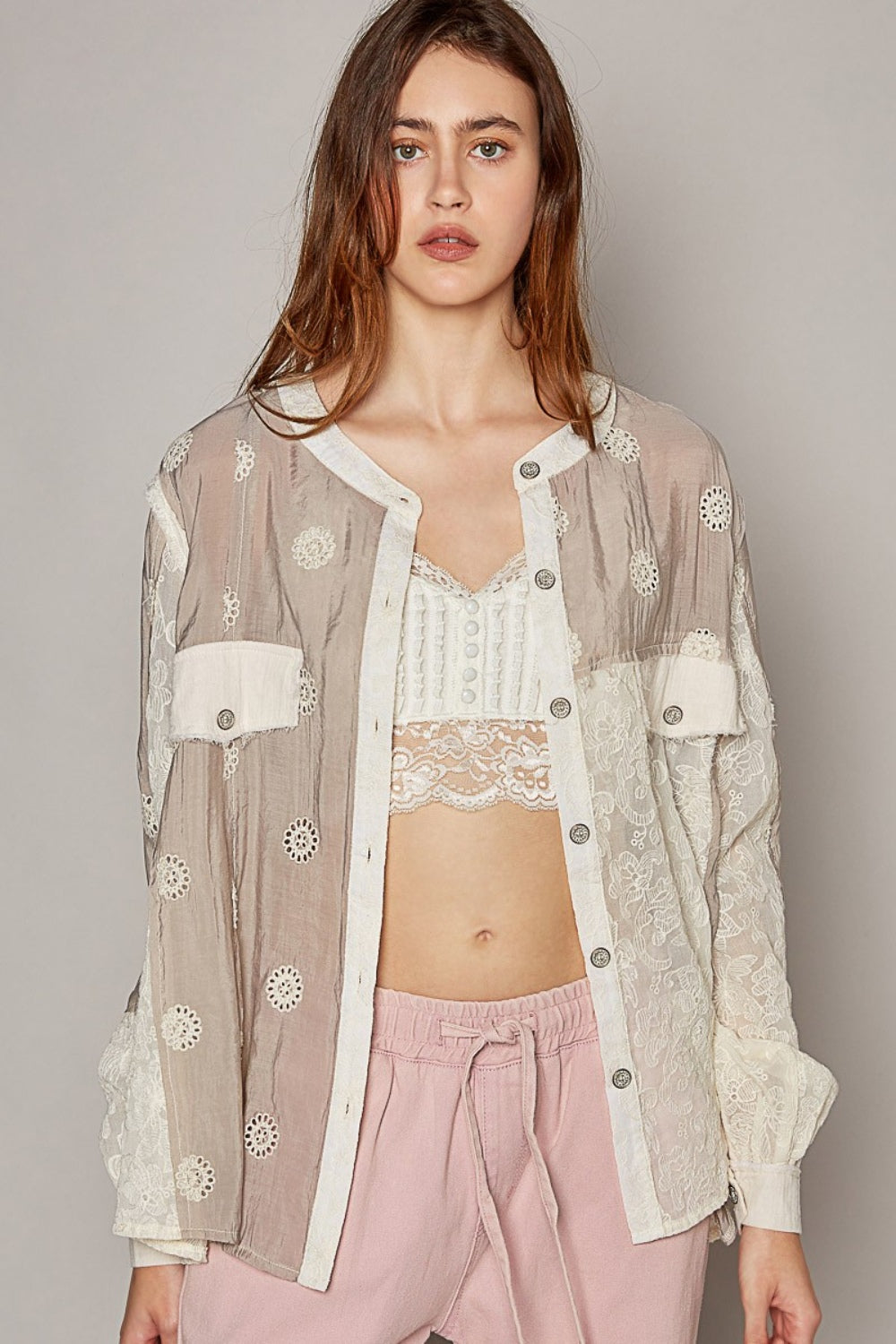 POL Eyelet Button Up Shirt POL Eyelet Button Up Shirt - TopFashionHQ