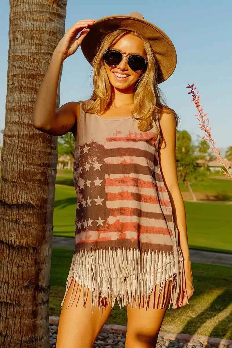 BiBi American Flag Print Knit Sleeveless Top BiBi American Flag Print Knit Sleeveless Top