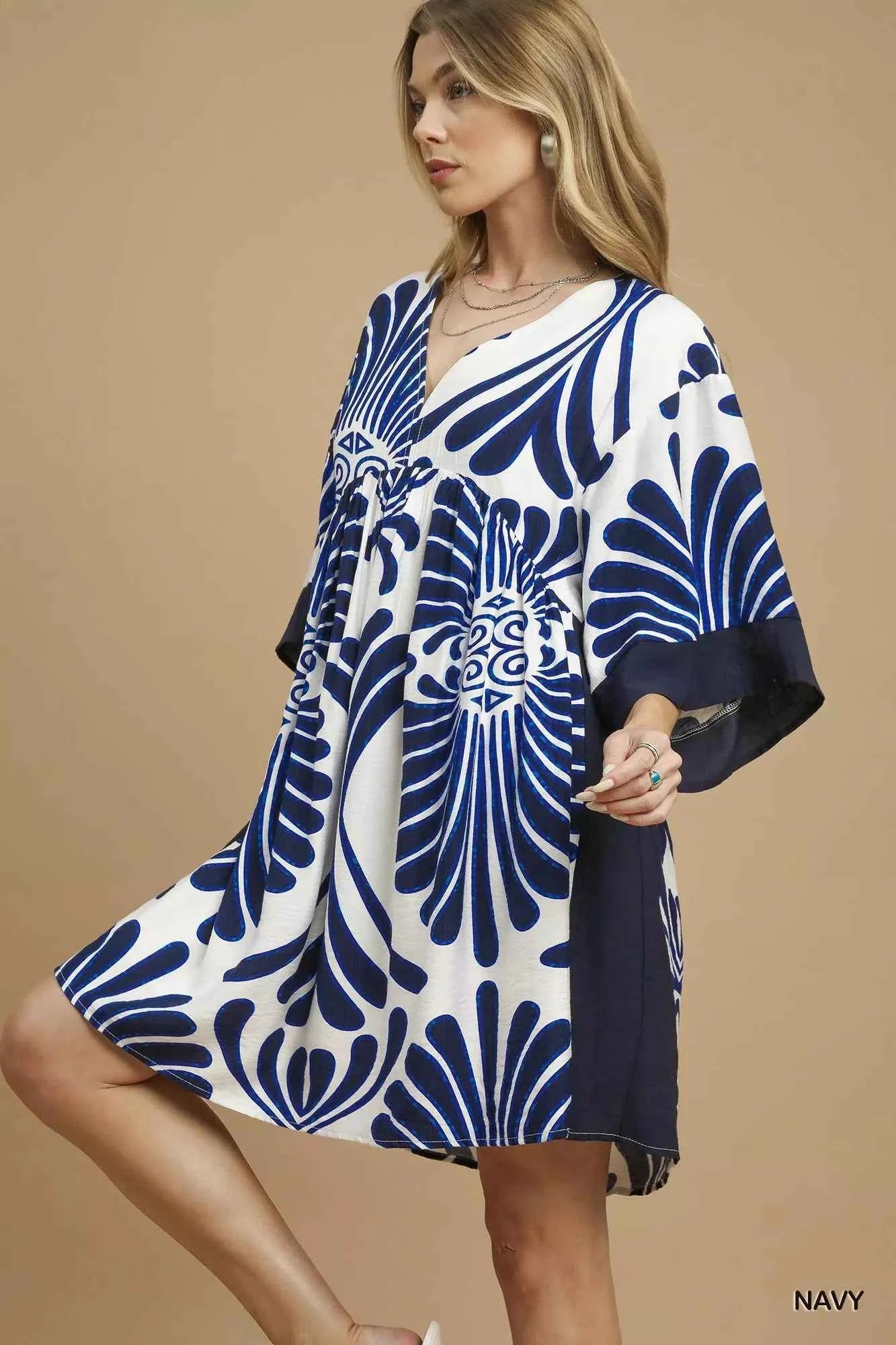 Umgee Abstract Print Kimono Sleeve Mini Dress Umgee Abstract Print Kimono Sleeve Mini Dress