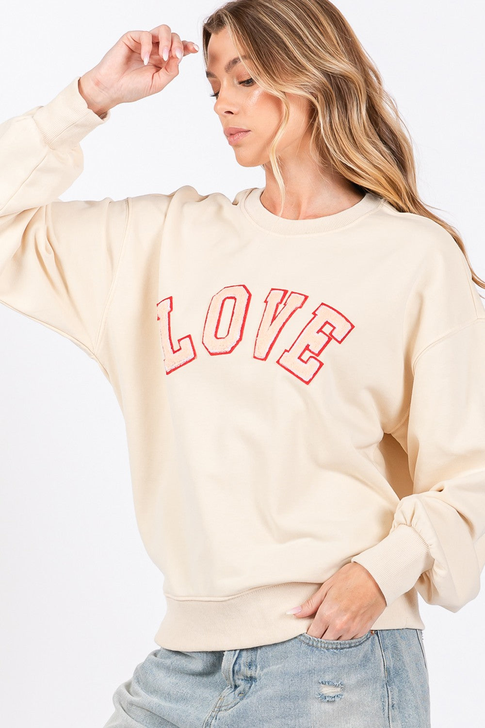SAGE + FIG LOVE Path Applique Drop Shoulder Sweatshirt SAGE + FIG LOVE Path Applique Drop Shoulder Sweatshirt
