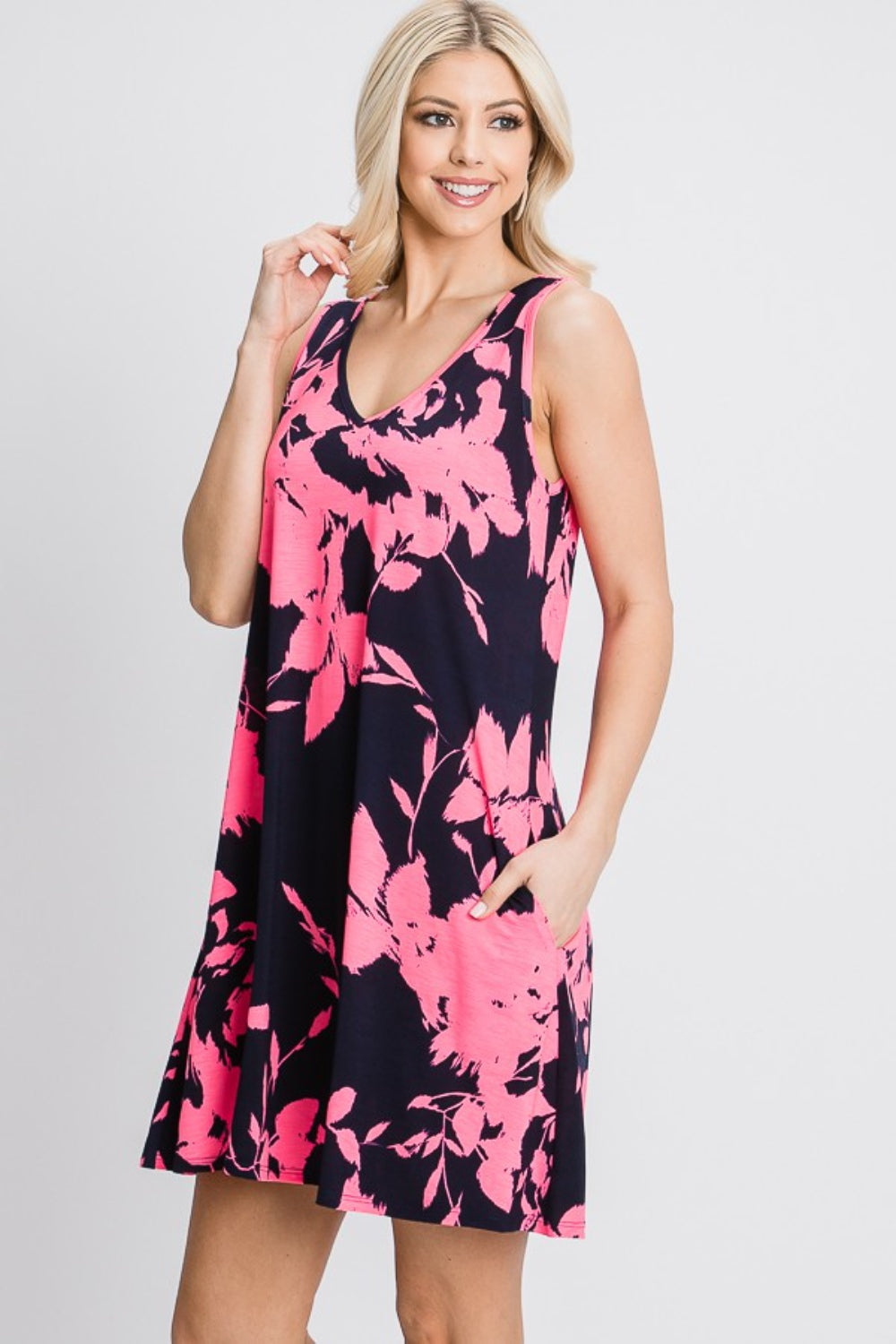 Heimish Full Size Floral V-Neck Tank Dress with Pockets Heimish Full Size Floral V-Neck Tank Dress with Pockets - TopFashionHQ
