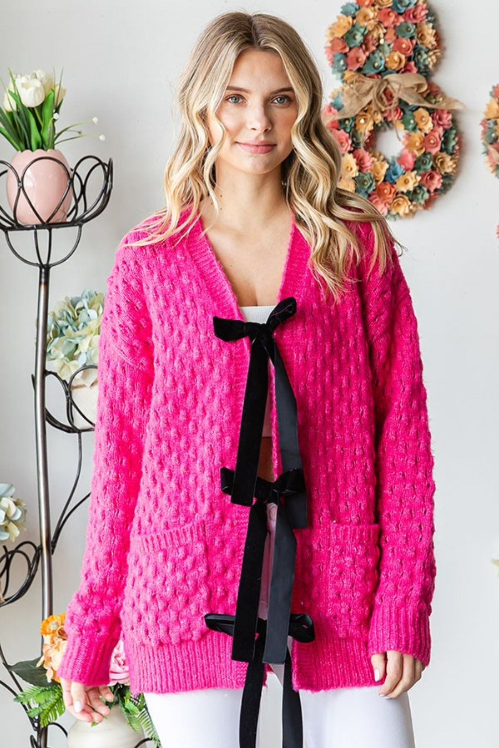 First Love Tie Closure Open Knit Cardigan First Love Tie Closure Open Knit Cardigan - TopFashionHQ