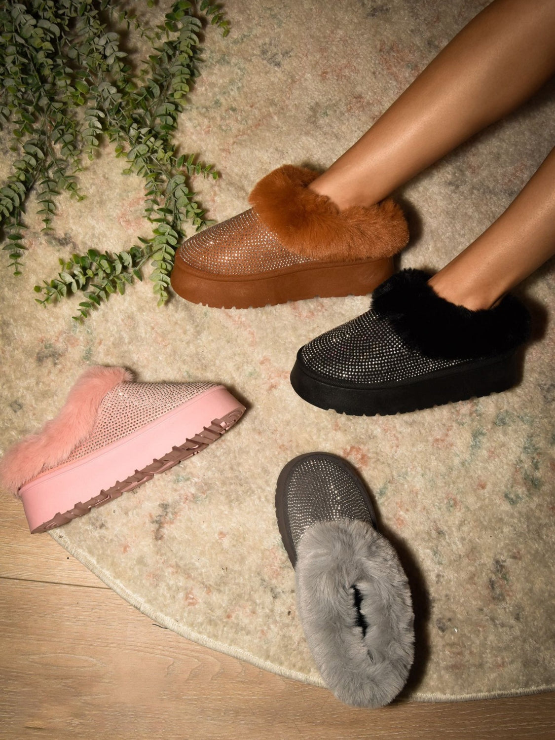 WILD DIVA Embellished Faux Fur Platform Booties WILD DIVA Embellished Faux Fur Platform Booties - TopFashionHQ