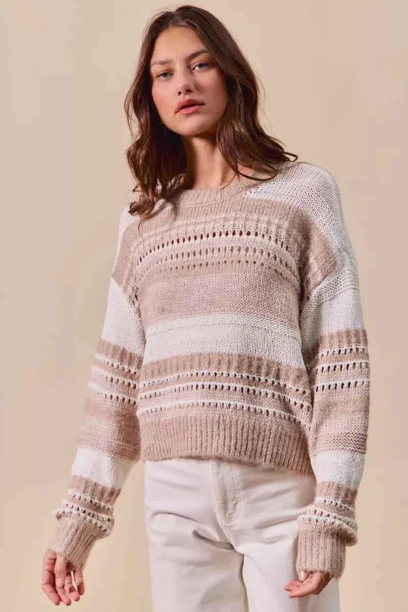 SO ME Variegated Stripe Textured Loose Fit Sweater SO ME Variegated Stripe Textured Loose Fit Sweater
