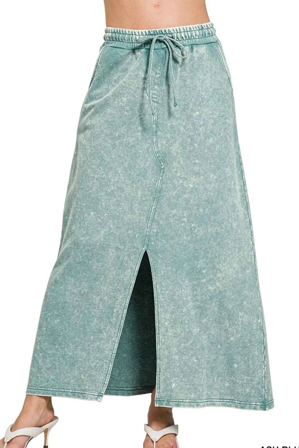 Zenana French Terry Acid Washed Front Slit Long Skirts Zenana French Terry Acid Washed Front Slit Long Skirts