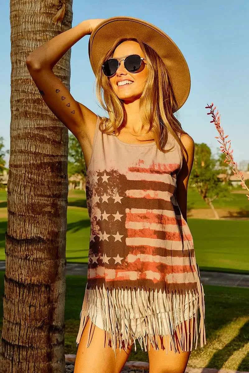 BiBi American Flag Print Knit Sleeveless Top BiBi American Flag Print Knit Sleeveless Top