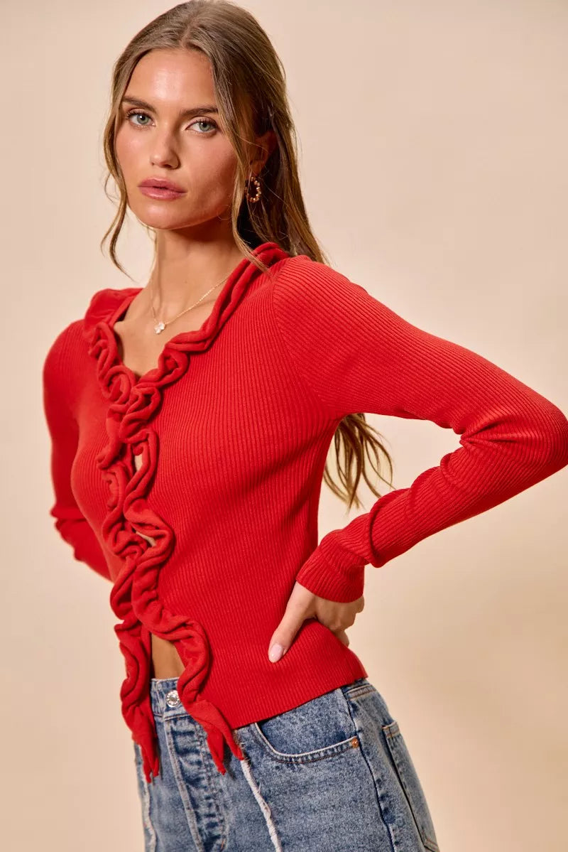 SO ME Cascade Ruffle Ribbed Sweater Cardgian 4996b66ac25b497c8785728d3c465616-Max-Origin