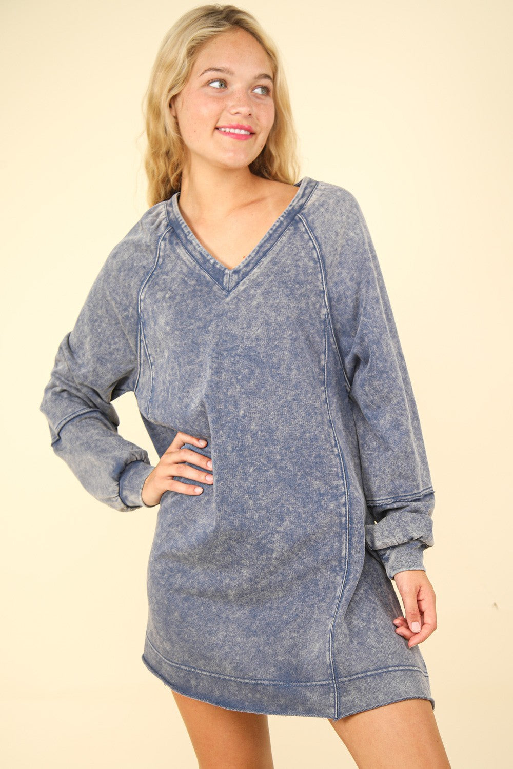 VERY J Mineral Washed Oversized A-Line Mini Dress VERY J Mineral Washed Oversized A-Line Mini Dress - TopFashionHQ