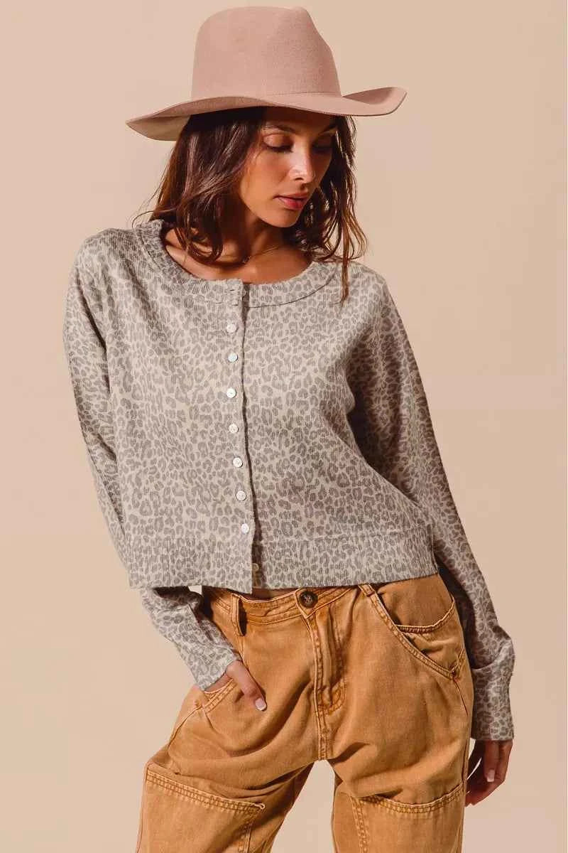 SO ME Two Tone Leopard Vintage Print Button Up Cardigan SO ME Two Tone Leopard Vintage Print Button Up Cardigan