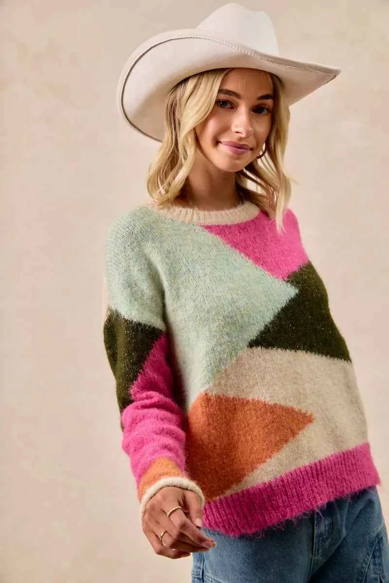 BiBi Multi Color Block Sweater Top BiBi Multi Color Block Sweater Top