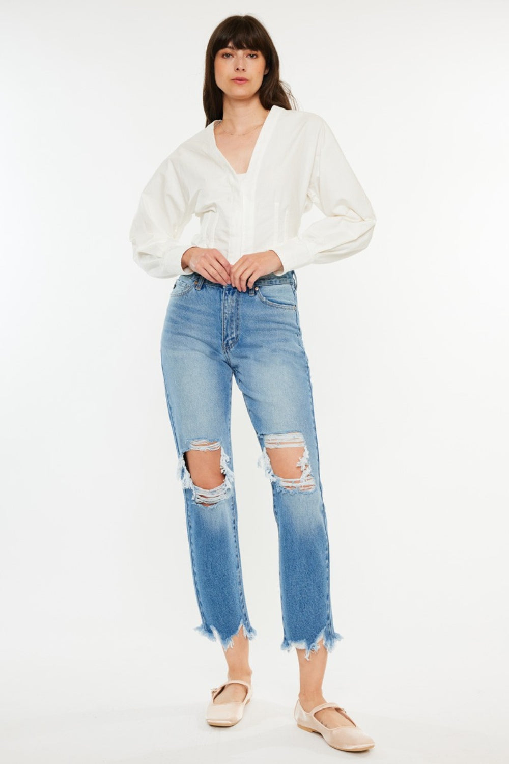 Kancan Distressed Frayed Hem Cropped Jeans Kancan Distressed Frayed Hem Cropped Jeans - TopFashionHQ