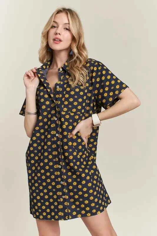 ADORA Floral Button-Up Mini Denim Dress ADORA Floral Button-Up Mini Denim Dress