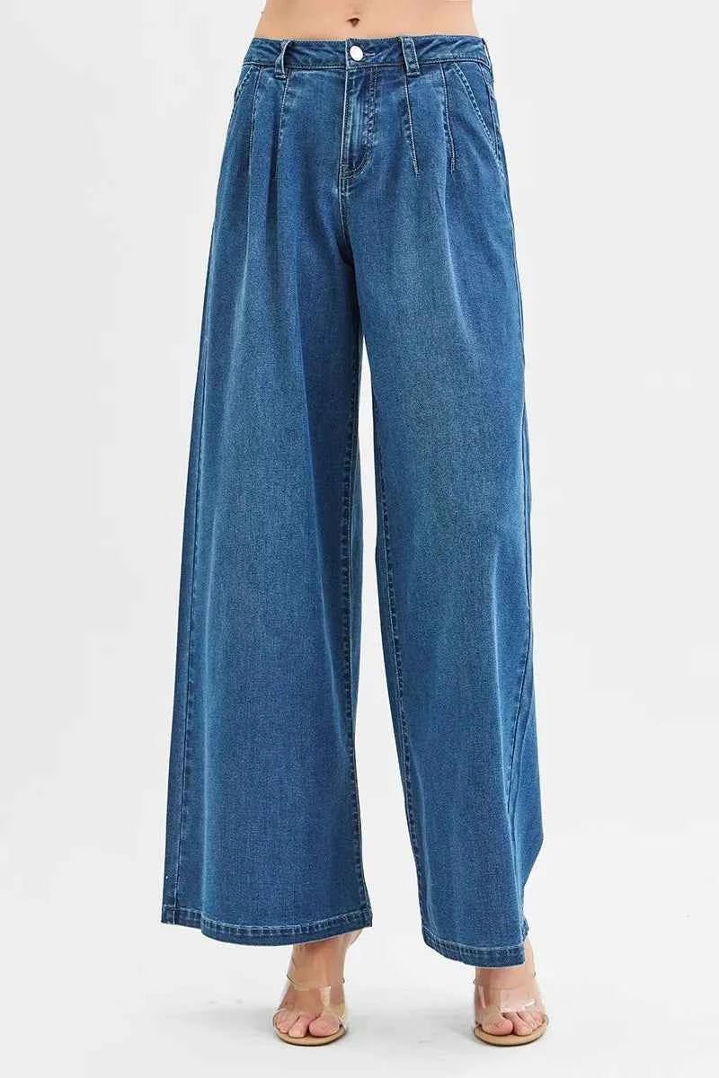 RISEN Mid Rise Fit Wide Leg Knit Denim Look Jeans RISEN Mid Rise Fit Wide Leg Knit Denim Look Jeans