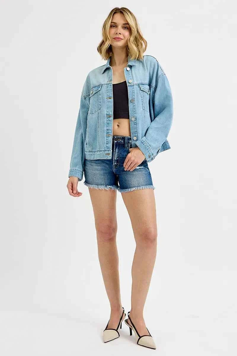 RISEN Washed Dropped Shoulder Denim Jacket RISEN Washed Dropped Shoulder Denim Jacket