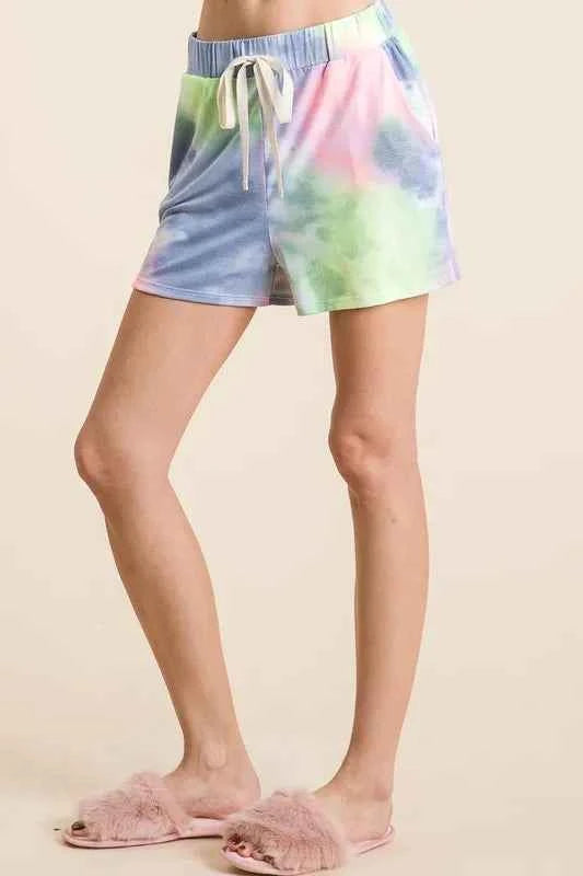BiBi Tie Dye Casual Shorts with Twill Tape Drawstring BiBi Tie Dye Casual Shorts with Twill Tape Drawstring