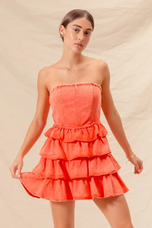 SO ME Strapless Ruffle Layered Game Day Cheer Up Dress 4ada8f1cf3134f98b3e5f98206a26742-Max-Origin
