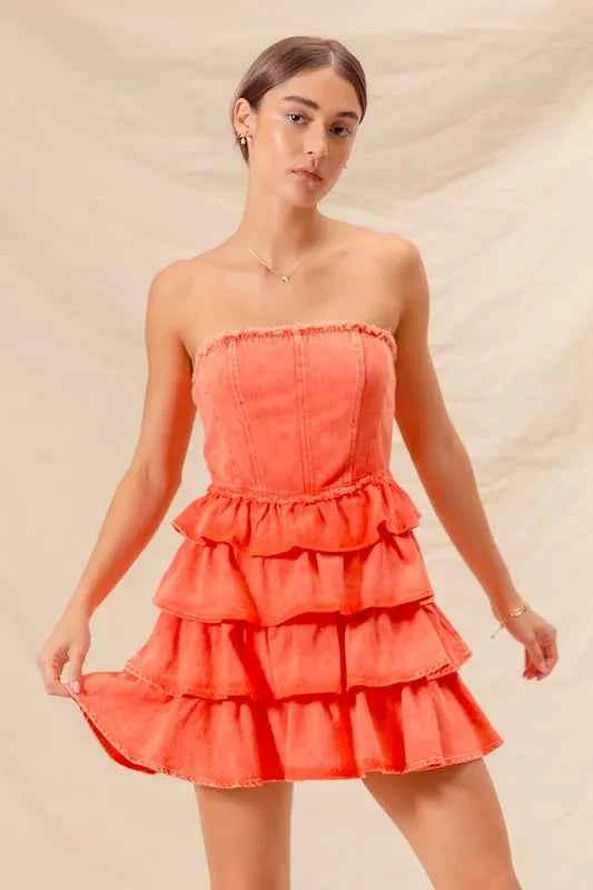 SO ME Strapless Ruffle Layered Game Day Cheer Up Dress SO ME Strapless Ruffle Layered Game Day Cheer Up Dress