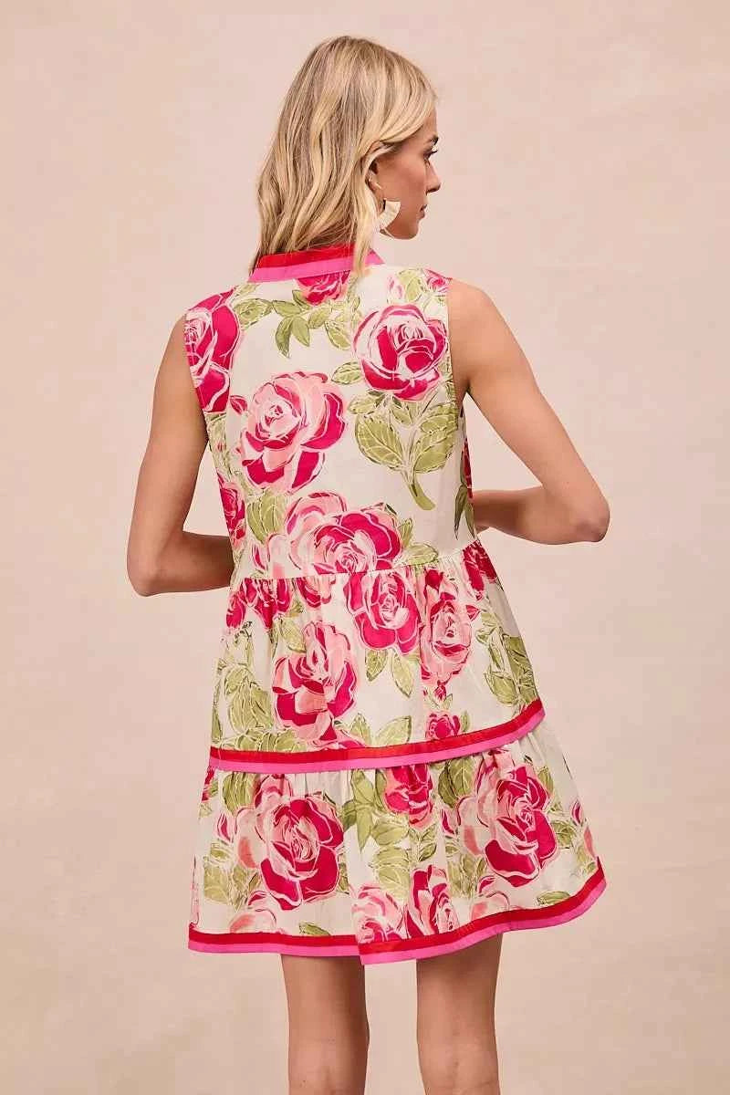 BiBi Floral Woven Contrast Edge Tiered Ruffle Mini Dress BiBi Floral Woven Contrast Edge Tiered Ruffle Mini Dress