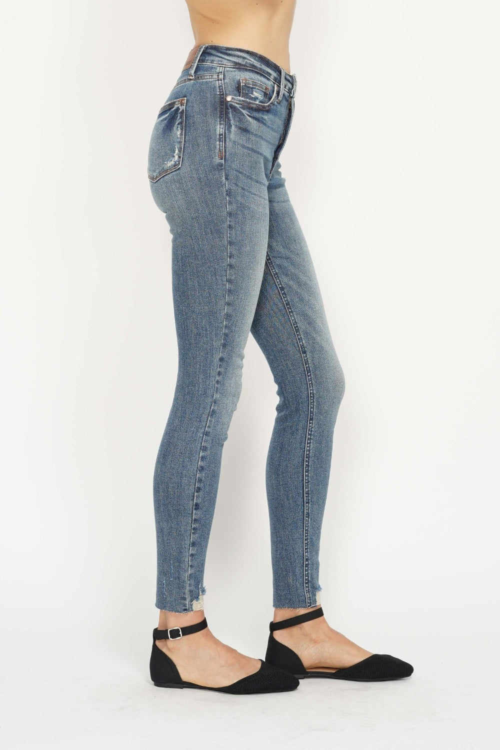 Judy Blue Full Size Tummy Control Vintage Wash Hem Destroy Skinny Jeans Judy Blue Full Size Tummy Control Vintage Wash Hem Destroy Skinny Jeans - TopFashionHQ