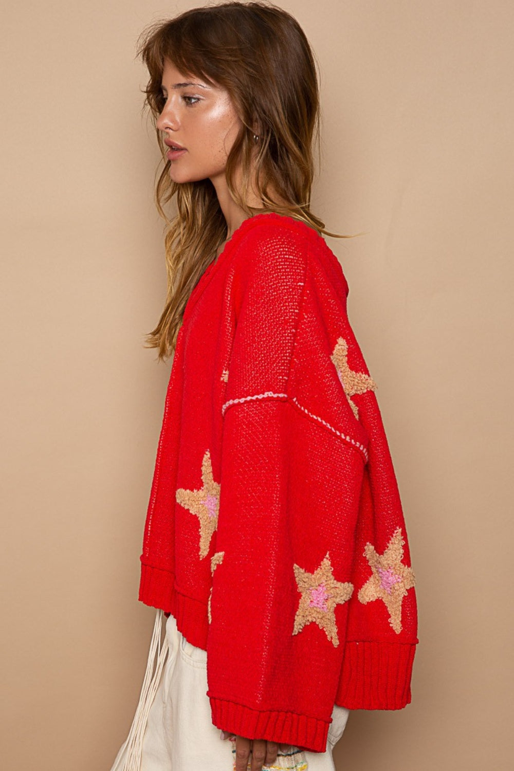 POL Long Sleeve Star Patch Sweater POL Long Sleeve Star Patch Sweater - TopFashionHQ