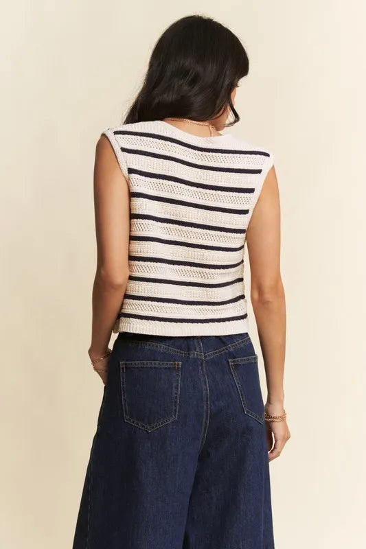 Davi & Dani Sleeveless Cropped Striped Sweater Knit Vest Top 4c2d150d-8586-45c7-81a3-c11712d49fc2-Max-Origin