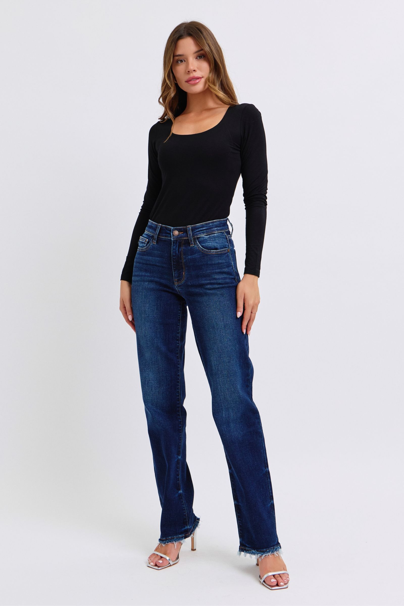 Judy Blue Full Size Raw Hem Straight Leg Jeans Judy Blue Full Size Raw Hem Straight Leg Jeans - TopFashionHQ