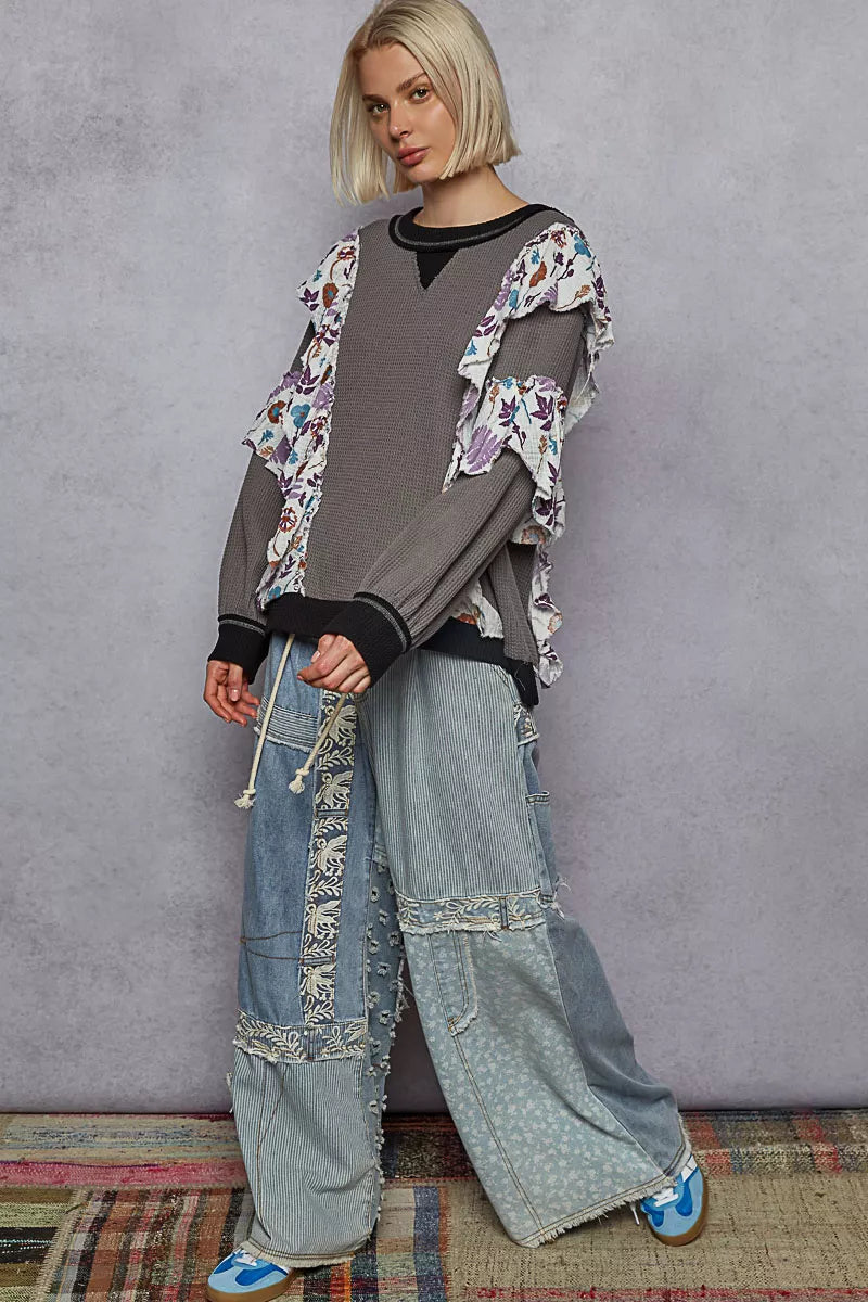 POL Round Neck Sweater with Floral Ruffle Detail 4c917156-a4db-4cb7-bda8-e66d9cfe985a-Max-Origin