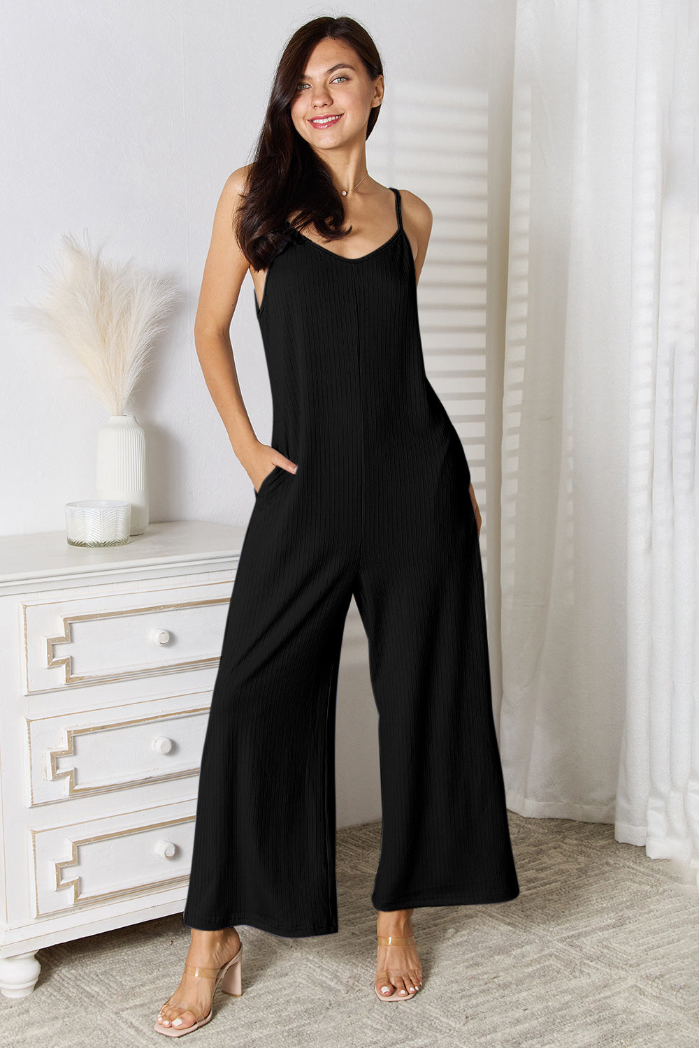 Basic Bae Full Size Spaghetti Strap V-Neck Jumpsuit Basic Bae Full Size Spaghetti Strap V-Neck Jumpsuit - TopFashionHQ