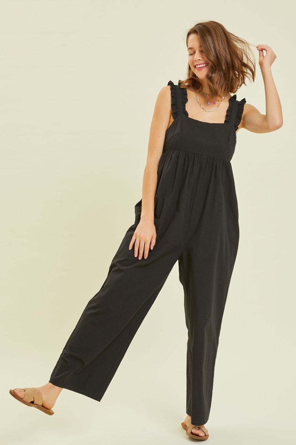 HEYSON Full Size Ruffled Strap Back Tie Wide Leg Jumpsuit HEYSON Full Size Ruffled Strap Back Tie Wide Leg Jumpsuit - TopFashionHQ