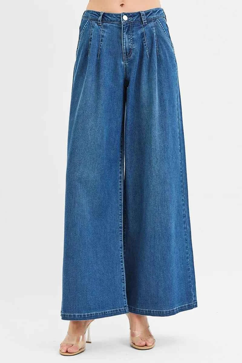 RISEN Mid Rise Fit Wide Leg Knit Denim Look Jeans RISEN Mid Rise Fit Wide Leg Knit Denim Look Jeans