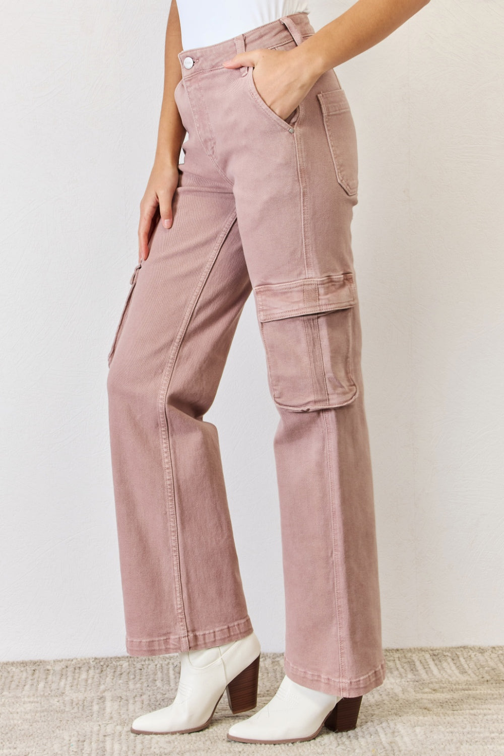 RISEN Full Size High Rise Cargo Wide Leg Jeans RISEN Full Size High Rise Cargo Wide Leg Jeans - TopFashionHQ