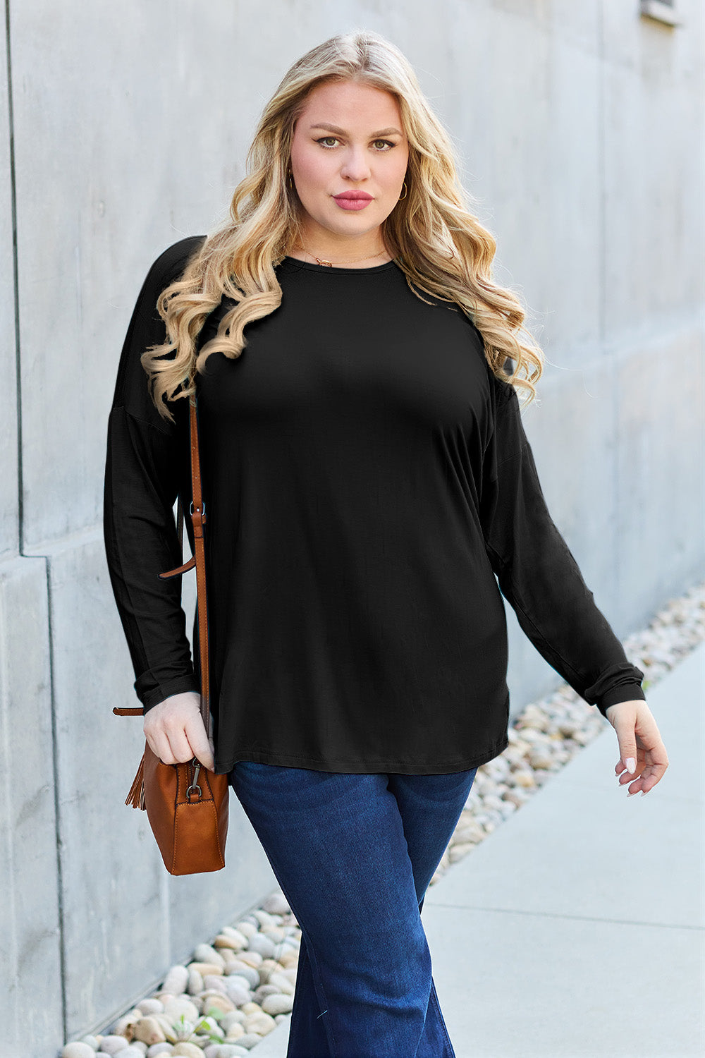 Basic Bae Full Size Round Neck Dropped Shoulder T-Shirt Basic Bae Full Size Round Neck Dropped Shoulder T-Shirt - TopFashionHQ