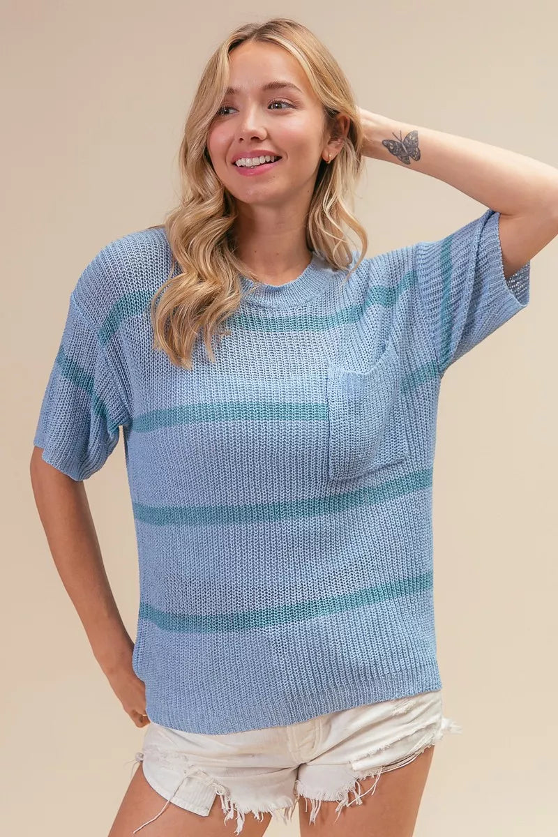 BiBi Patch Pocket Striped Lightweight Sweater Top 4d4324ea-bc74-4703-b605-899815f80a18-Max-Origin