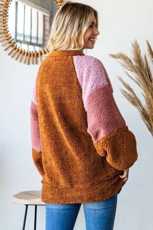 Culture Code Color Block Faux Fur Raglan Sleeve Sweatshirt Culture Code Color Block Faux Fur Raglan Sleeve Sweatshirt - TopFashionHQ