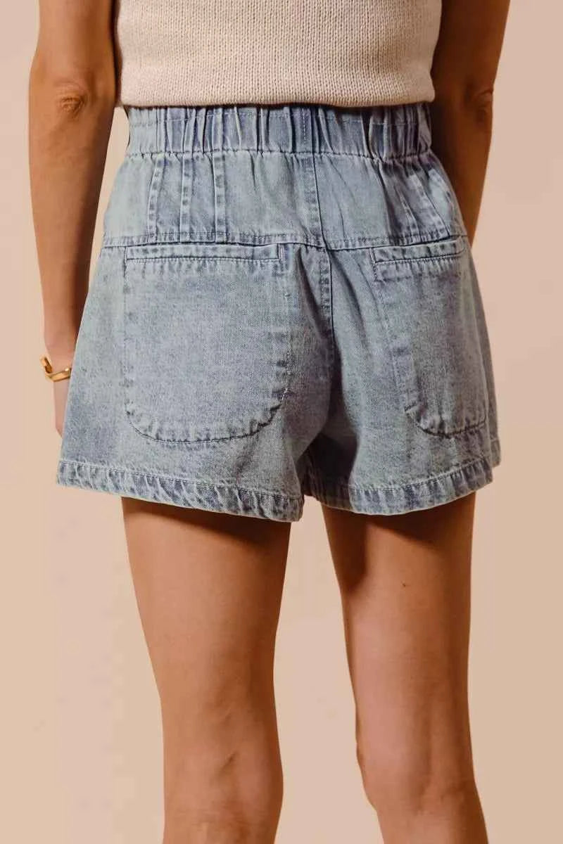 SO ME Flared Denim Shorts with Elasticized Waist SO ME Flared Denim Shorts with Elasticized Waist