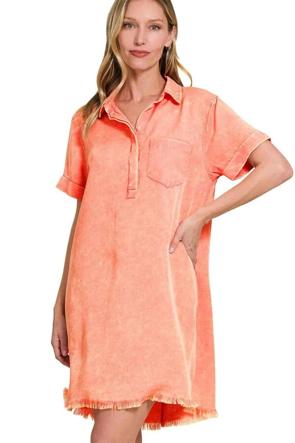 Zenana Tencel Mineral Washed Collared Shirts Dress Zenana Tencel Mineral Washed Collared Shirts Dress