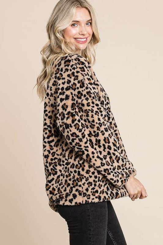 Culture Code Leopard Faux Fur Round Neck Top Culture Code Leopard Faux Fur Round Neck Top