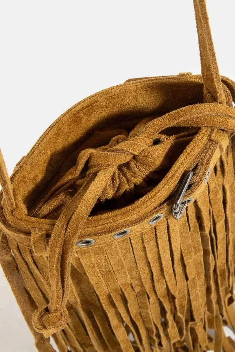 Fame Long Fringe Bucket Shoulder Bag Fame Long Fringe Bucket Shoulder Bag